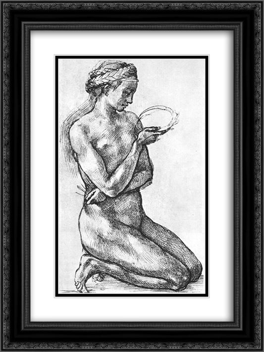 Nude Woman on her Knees 18x24 Black Ornate Wood Framed Art Print Poster with Double Matting by Michelangelo