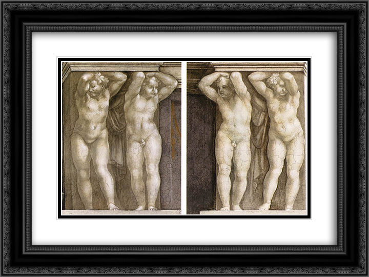 Putti 24x18 Black Ornate Wood Framed Art Print Poster with Double Matting by Michelangelo