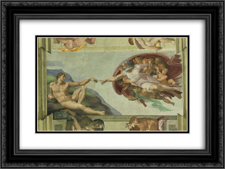 Sistine Chapel Ceiling Creation of Adam 24x18 Black Ornate Wood Framed Art Print Poster with Double Matting by Michelangelo