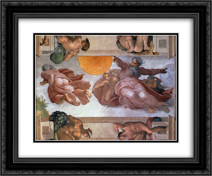 Sistine Chapel Ceiling Creation of the Sun and Moon 24x20 Black Ornate Wood Framed Art Print Poster with Double Matting by Michelangelo