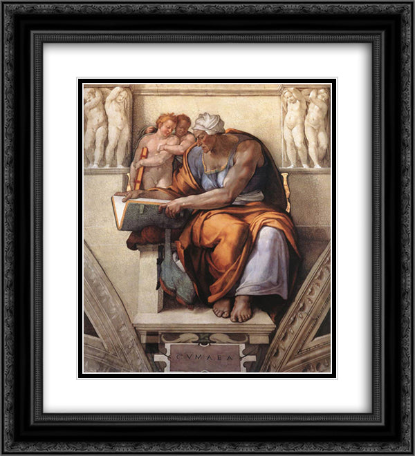 Sistine Chapel Ceiling Cumaean Sibyl 20x22 Black Ornate Wood Framed Art Print Poster with Double Matting by Michelangelo