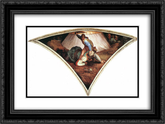 Sistine Chapel Ceiling David and Goliath 24x18 Black Ornate Wood Framed Art Print Poster with Double Matting by Michelangelo