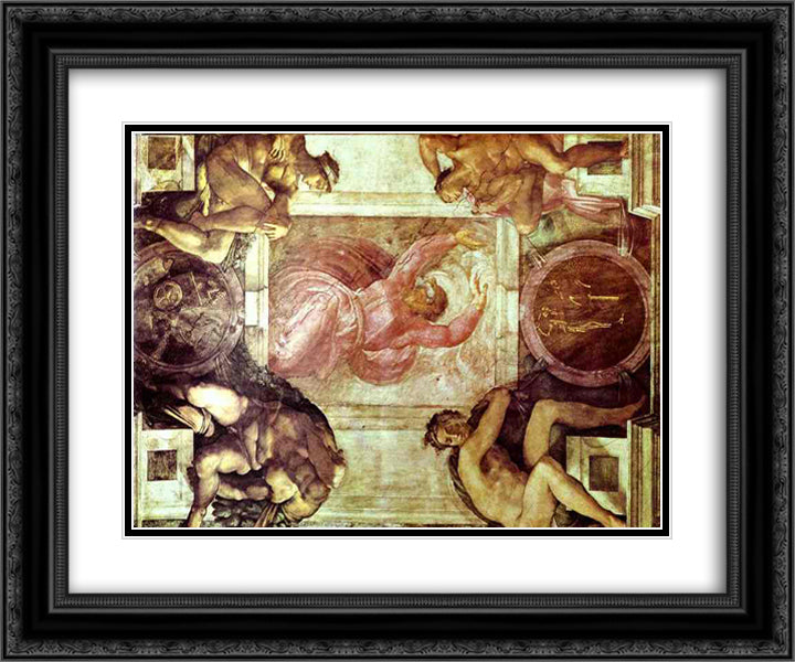 Sistine Chapel Ceiling God Dividing Light from Darkness 24x20 Black Ornate Wood Framed Art Print Poster with Double Matting by Michelangelo