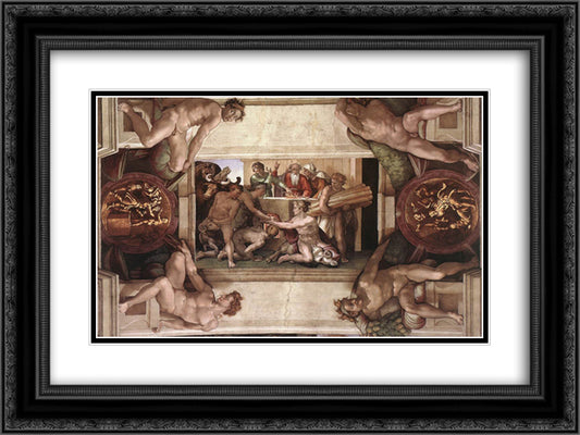 Sistine Chapel Ceiling Sacrifice of Noah 24x18 Black Ornate Wood Framed Art Print Poster with Double Matting by Michelangelo