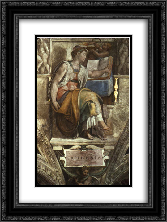 Sistine Chapel Ceiling Sibyl Erithraea 18x24 Black Ornate Wood Framed Art Print Poster with Double Matting by Michelangelo