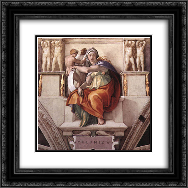 Sistine Chapel Ceiling The Delphic Sibyl 20x20 Black Ornate Wood Framed Art Print Poster with Double Matting by Michelangelo