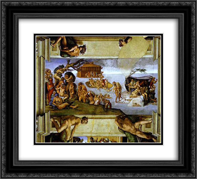 Sistine Chapel Ceiling The Flood 22x20 Black Ornate Wood Framed Art Print Poster with Double Matting by Michelangelo