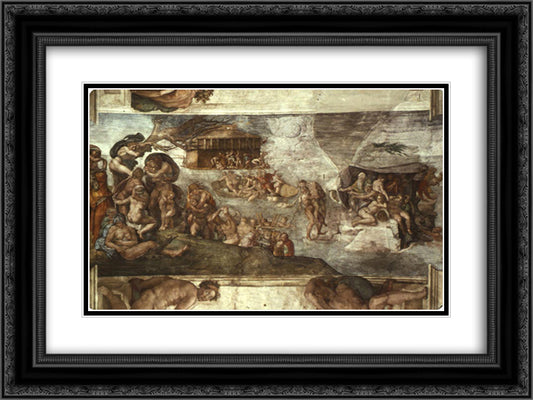 Sistine Chapel Ceiling The Flood 24x18 Black Ornate Wood Framed Art Print Poster with Double Matting by Michelangelo