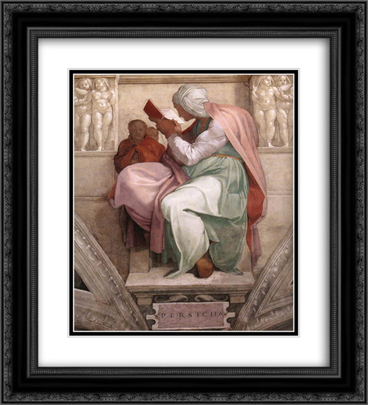 Sistine Chapel Ceiling The Persian Sibyl 20x22 Black Ornate Wood Framed Art Print Poster with Double Matting by Michelangelo