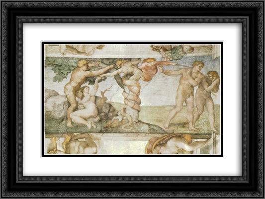 Sistine Chapel Ceiling The Temptation and Expulsion 24x18 Black Ornate Wood Framed Art Print Poster with Double Matting by Michelangelo