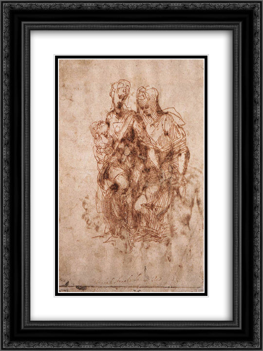 St. Anne with Virgin and Child Christ 18x24 Black Ornate Wood Framed Art Print Poster with Double Matting by Michelangelo