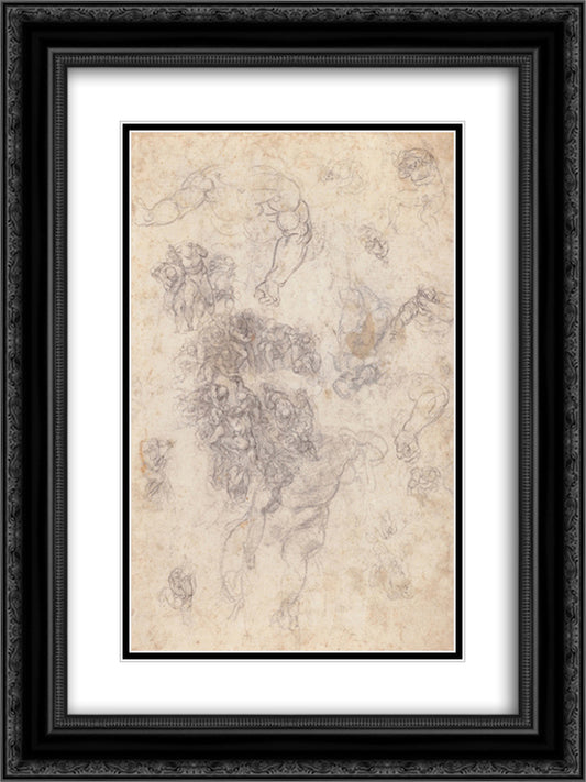 Studies for The Last Judgement 18x24 Black Ornate Wood Framed Art Print Poster with Double Matting by Michelangelo