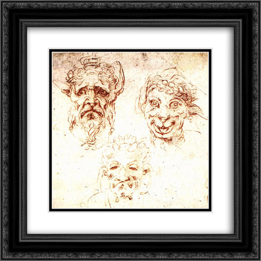 Studies of Grotesques 20x20 Black Ornate Wood Framed Art Print Poster with Double Matting by Michelangelo