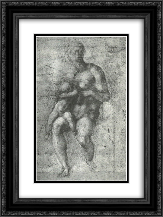 Study for a Holy Family with the Infant St.John 18x24 Black Ornate Wood Framed Art Print Poster with Double Matting by Michelangelo