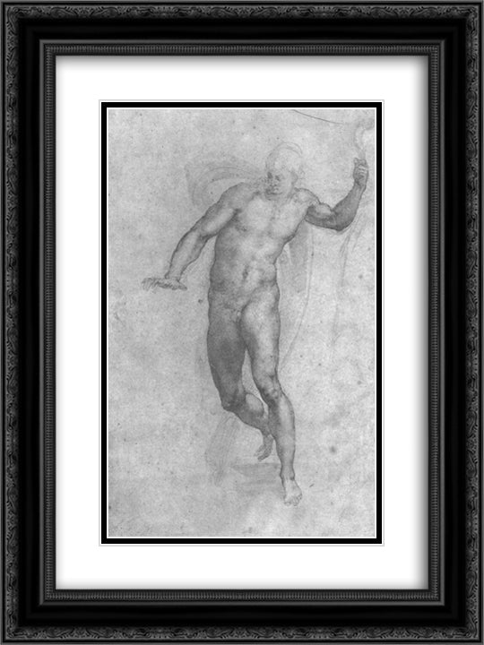 Study for a risen Christ 18x24 Black Ornate Wood Framed Art Print Poster with Double Matting by Michelangelo