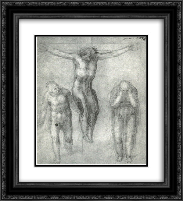 Study for Christ on the cross with Mourners 20x22 Black Ornate Wood Framed Art Print Poster with Double Matting by Michelangelo