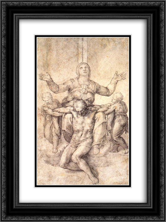 Study for the Colonna Pieta 18x24 Black Ornate Wood Framed Art Print Poster with Double Matting by Michelangelo