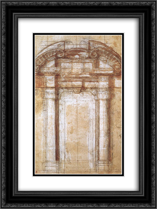 Study for the Porta Pia (a gate in the Aurelian Walls of Rome) 18x24 Black Ornate Wood Framed Art Print Poster with Double Matting by Michelangelo