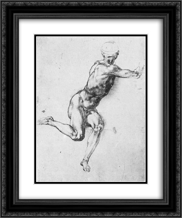 Study of figure to Battle of Cascina 20x24 Black Ornate Wood Framed Art Print Poster with Double Matting by Michelangelo