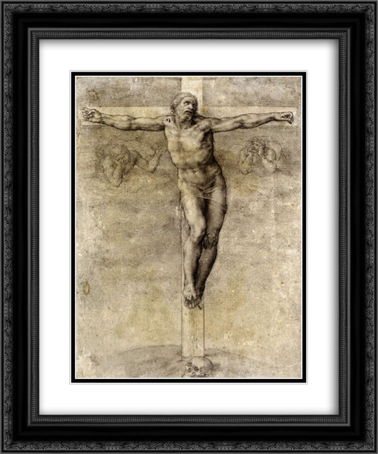 Study to Crucifixion 20x24 Black Ornate Wood Framed Art Print Poster with Double Matting by Michelangelo
