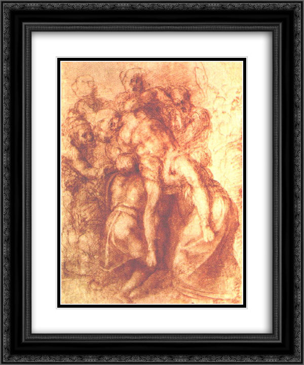 Study to Pieta 20x24 Black Ornate Wood Framed Art Print Poster with Double Matting by Michelangelo