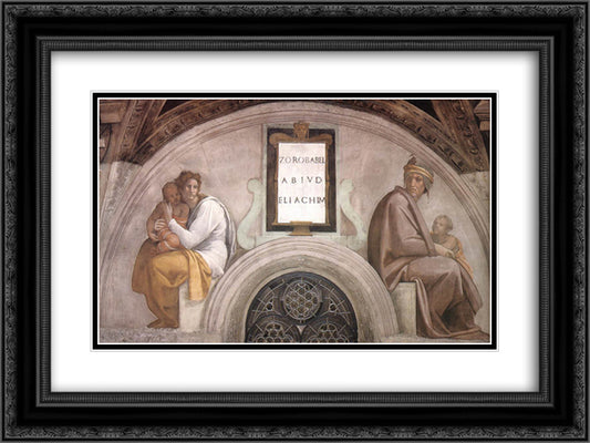 The Ancestors of Christ Abiud, Eliakim 24x18 Black Ornate Wood Framed Art Print Poster with Double Matting by Michelangelo