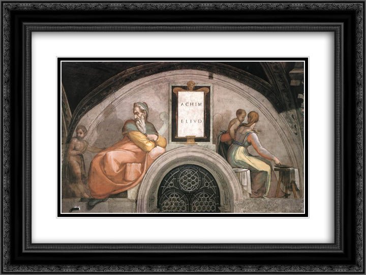 The Ancestors of Christ Achim, Eliud 24x18 Black Ornate Wood Framed Art Print Poster with Double Matting by Michelangelo