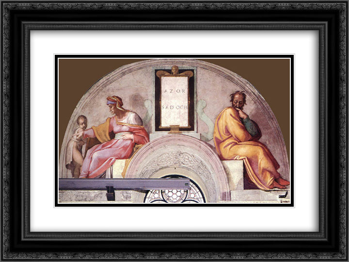 The Ancestors of Christ Azor, Sadoch 24x18 Black Ornate Wood Framed Art Print Poster with Double Matting by Michelangelo