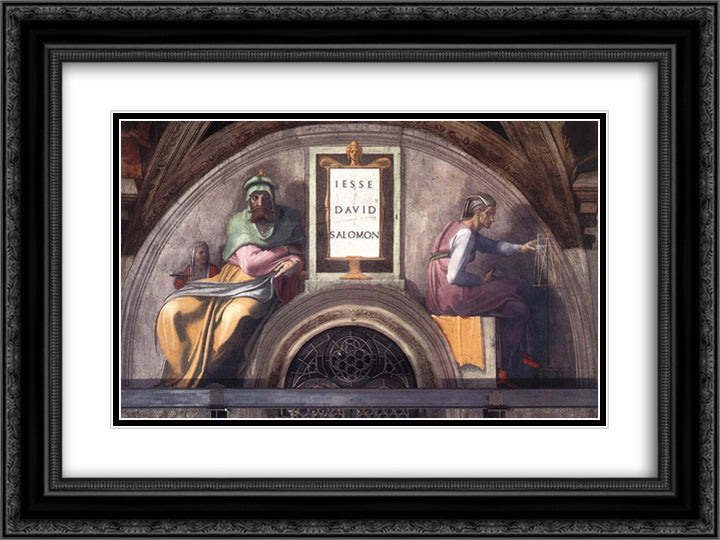 The Ancestors of Christ David, Solomon 24x18 Black Ornate Wood Framed Art Print Poster with Double Matting by Michelangelo