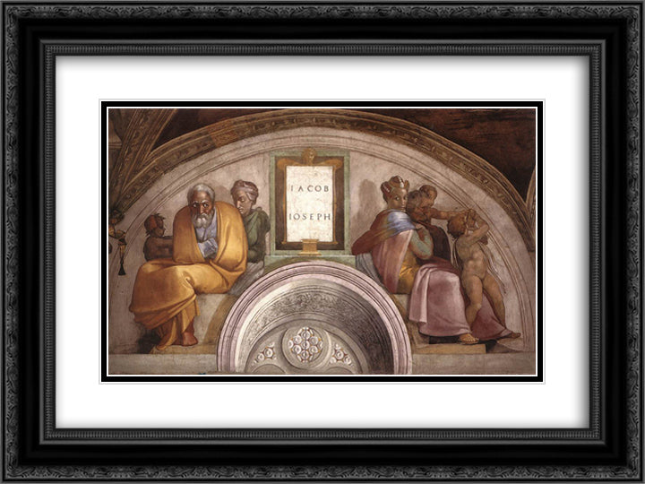 The Ancestors of Christ Jacob, Joseph 24x18 Black Ornate Wood Framed Art Print Poster with Double Matting by Michelangelo