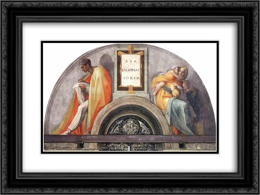 The Ancestors of Christ Jehoshaphat, Joram 24x18 Black Ornate Wood Framed Art Print Poster with Double Matting by Michelangelo