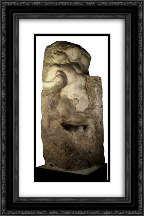 The Awakening Slave 16x24 Black Ornate Wood Framed Art Print Poster with Double Matting by Michelangelo