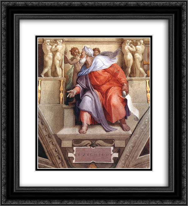 The Prophet Ezekiel 20x22 Black Ornate Wood Framed Art Print Poster with Double Matting by Michelangelo