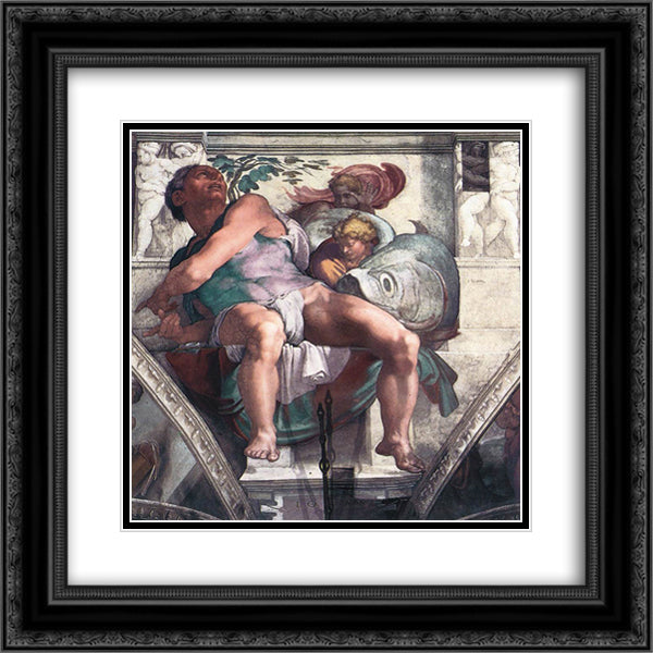 The Prophet Jonah 20x20 Black Ornate Wood Framed Art Print Poster with Double Matting by Michelangelo