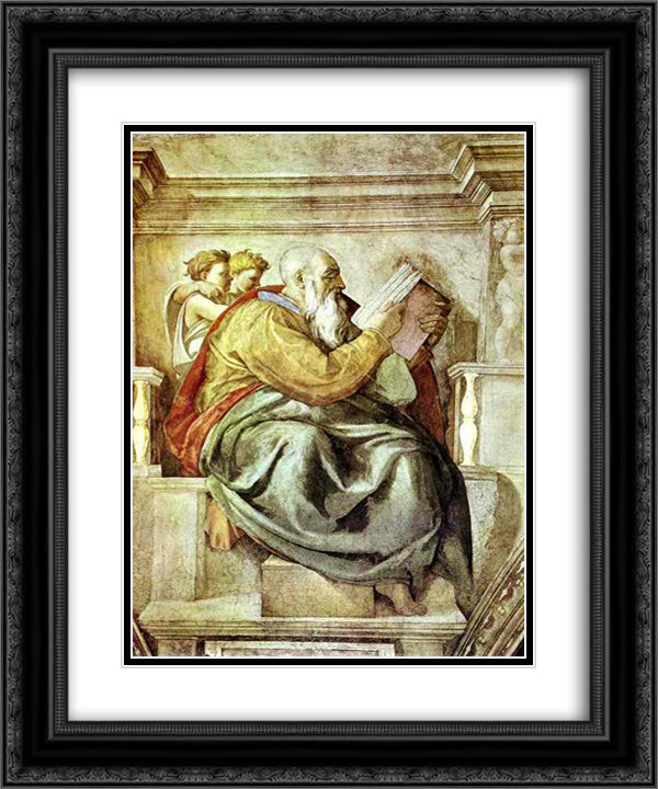 The Prophet Zechariah 20x24 Black Ornate Wood Framed Art Print Poster with Double Matting by Michelangelo