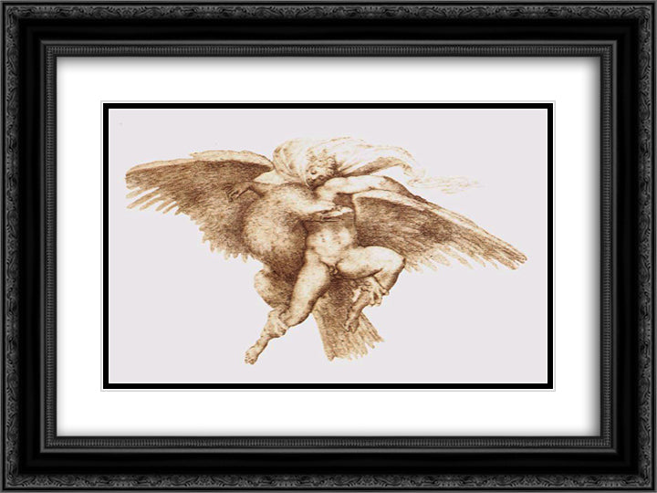 The Rape of Ganymede 24x18 Black Ornate Wood Framed Art Print Poster with Double Matting by Michelangelo