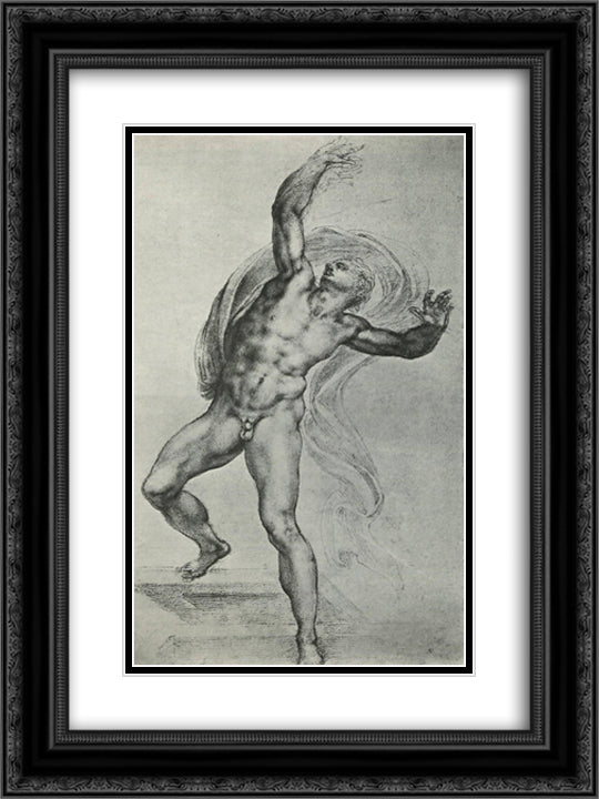 The Risen Christ 18x24 Black Ornate Wood Framed Art Print Poster with Double Matting by Michelangelo
