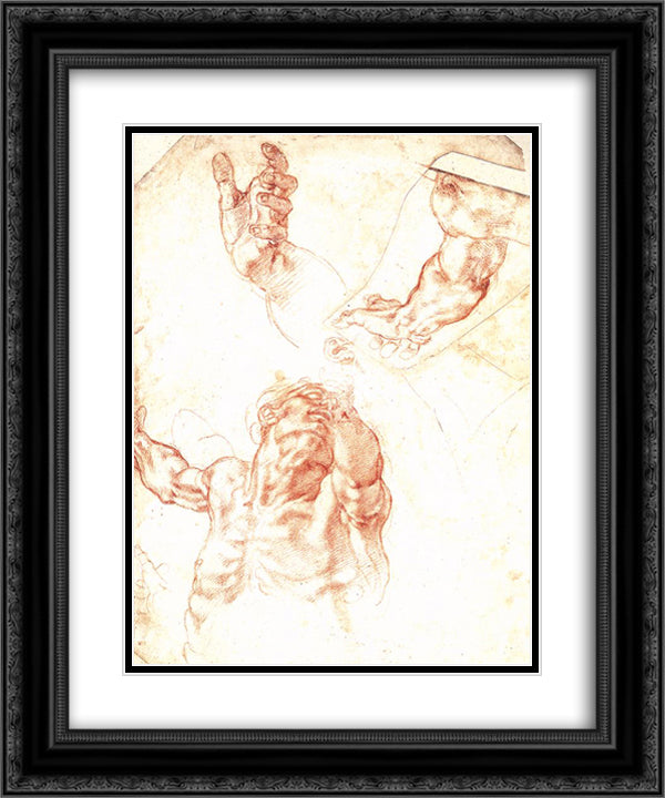 The Study of Adam 20x24 Black Ornate Wood Framed Art Print Poster with Double Matting by Michelangelo