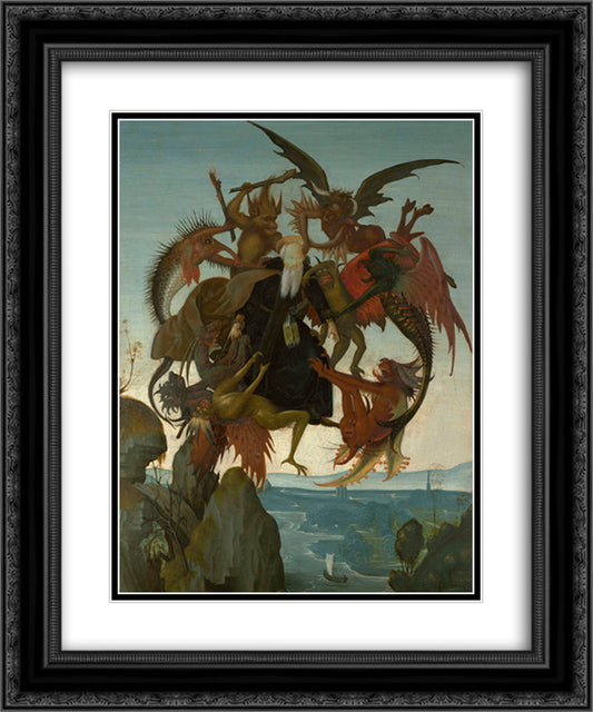 The Torment of Saint Anthony 20x24 Black Ornate Wood Framed Art Print Poster with Double Matting by Michelangelo