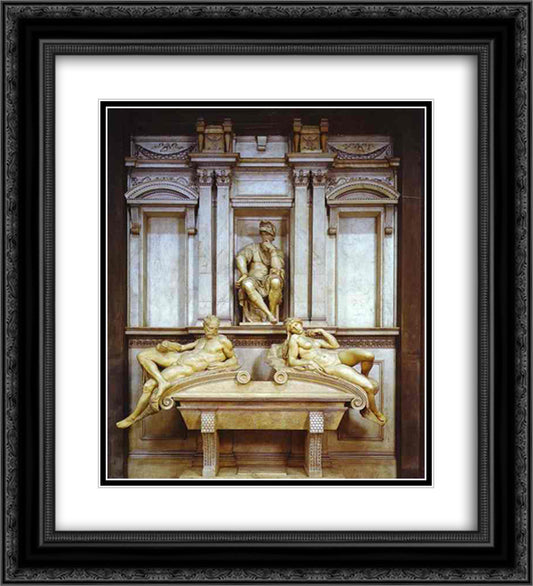 Tomb of Lorenzo de Medici 20x22 Black Ornate Wood Framed Art Print Poster with Double Matting by Michelangelo