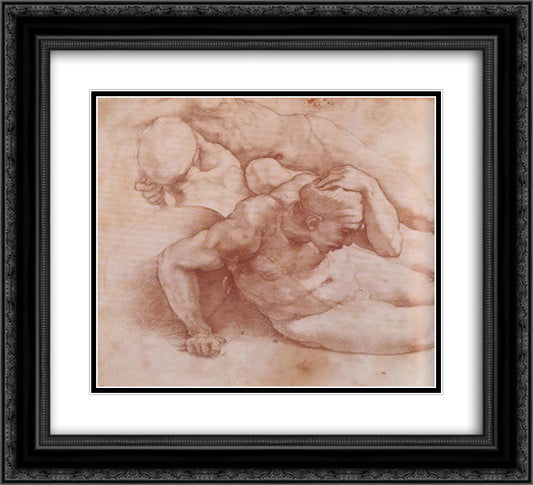 Two Figures 22x20 Black Ornate Wood Framed Art Print Poster with Double Matting by Michelangelo