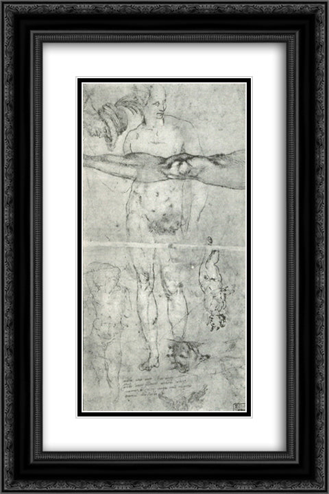 Various studies 16x24 Black Ornate Wood Framed Art Print Poster with Double Matting by Michelangelo