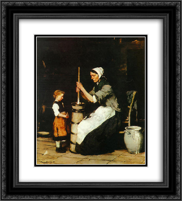 Churning Woman 20x22 Black Ornate Wood Framed Art Print Poster with Double Matting by Munkacsy, Mihaly