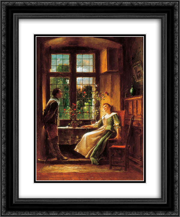 Conversation 20x24 Black Ornate Wood Framed Art Print Poster with Double Matting by Munkacsy, Mihaly