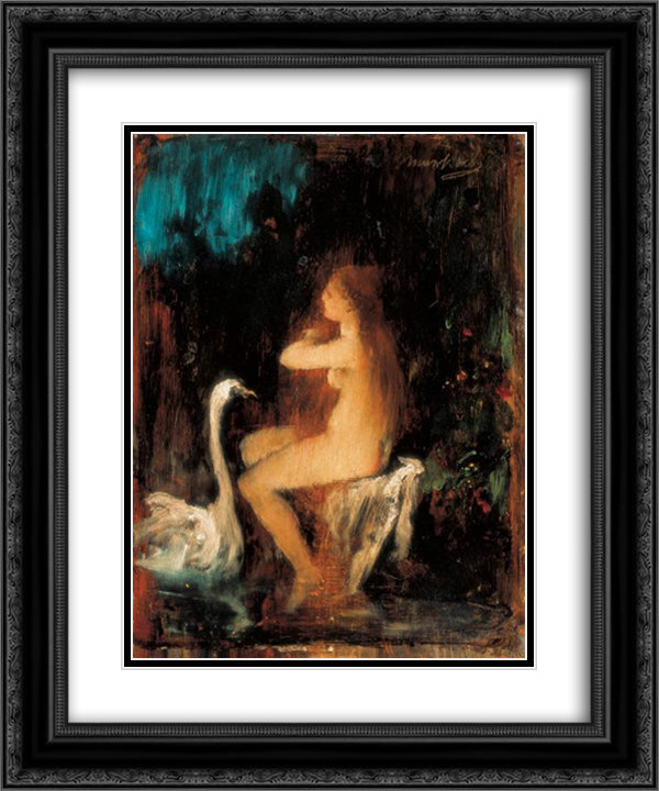 Leda 20x24 Black Ornate Wood Framed Art Print Poster with Double Matting by Munkacsy, Mihaly