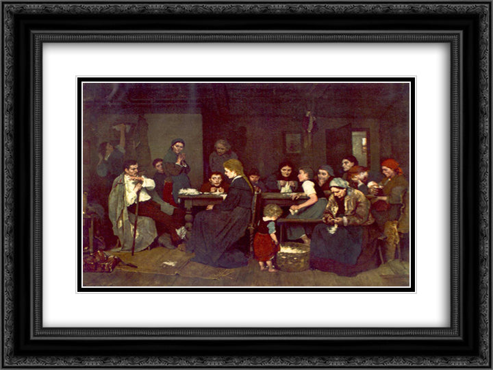 Making Lint 24x18 Black Ornate Wood Framed Art Print Poster with Double Matting by Munkacsy, Mihaly