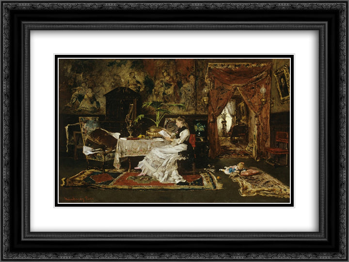 Paris Interior 24x18 Black Ornate Wood Framed Art Print Poster with Double Matting by Munkacsy, Mihaly