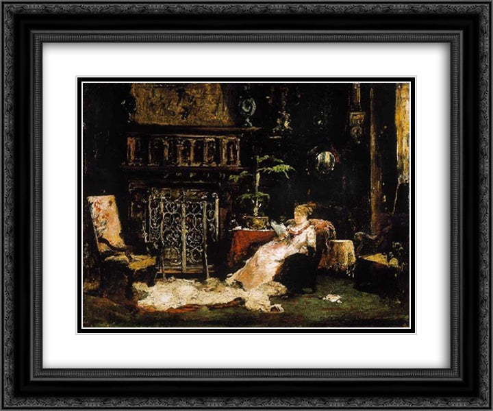 Paris Saloon (Wife of the Artist) 24x20 Black Ornate Wood Framed Art Print Poster with Double Matting by Munkacsy, Mihaly
