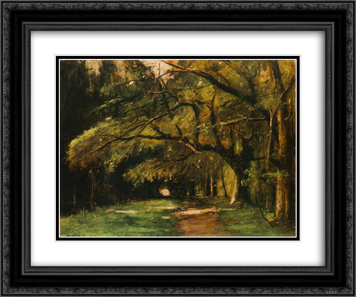 Park in Colpach 24x20 Black Ornate Wood Framed Art Print Poster with Double Matting by Munkacsy, Mihaly