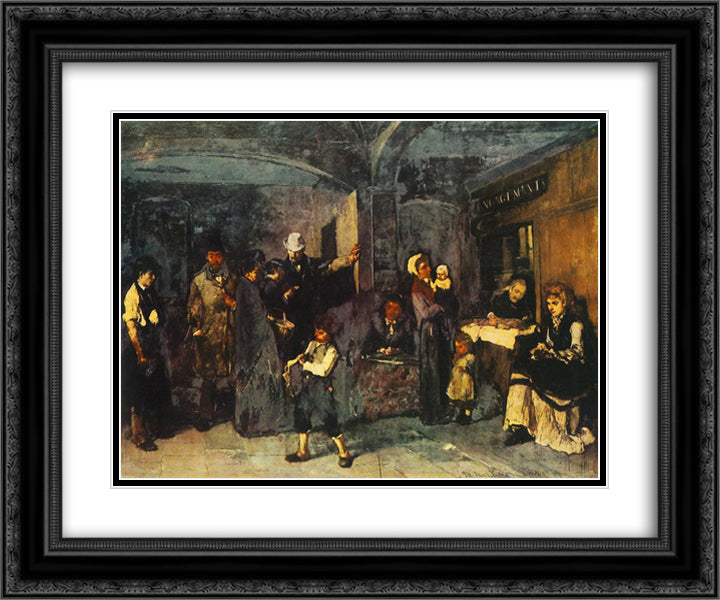 Pawn Office 24x20 Black Ornate Wood Framed Art Print Poster with Double Matting by Munkacsy, Mihaly
